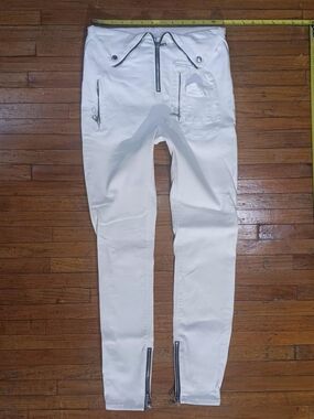 RtA White High Waisted Slim Moto Jogger Pants with Zip Details